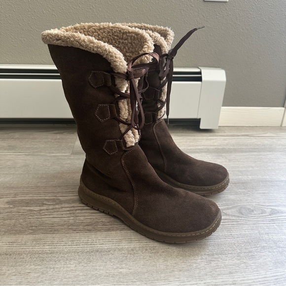 Sonoma Brown Leather Faux Sherpa Tie Tall Boots 9.5 - Picture 1 of 11